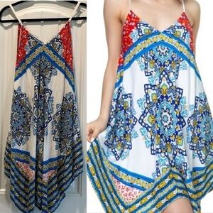 Iris Women’s Swing Dress XL Red, White & Blue Paisley Oversized Handkerchief